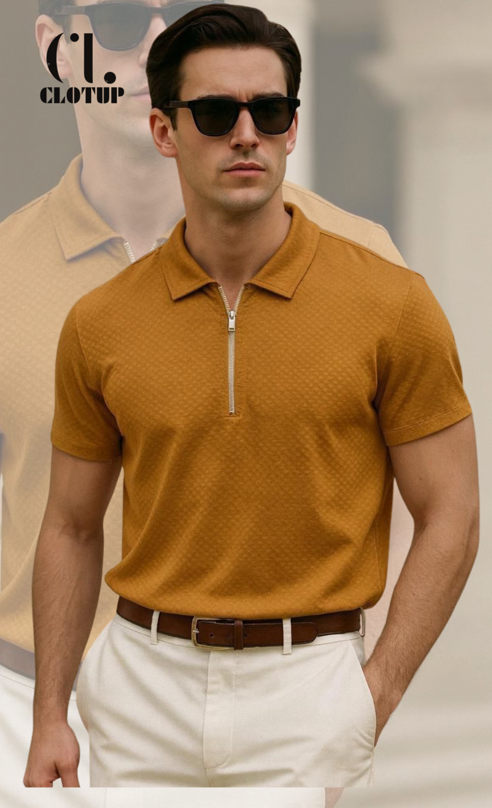 Men’s Premium Textured Half-Zip Polo T-Shirt
